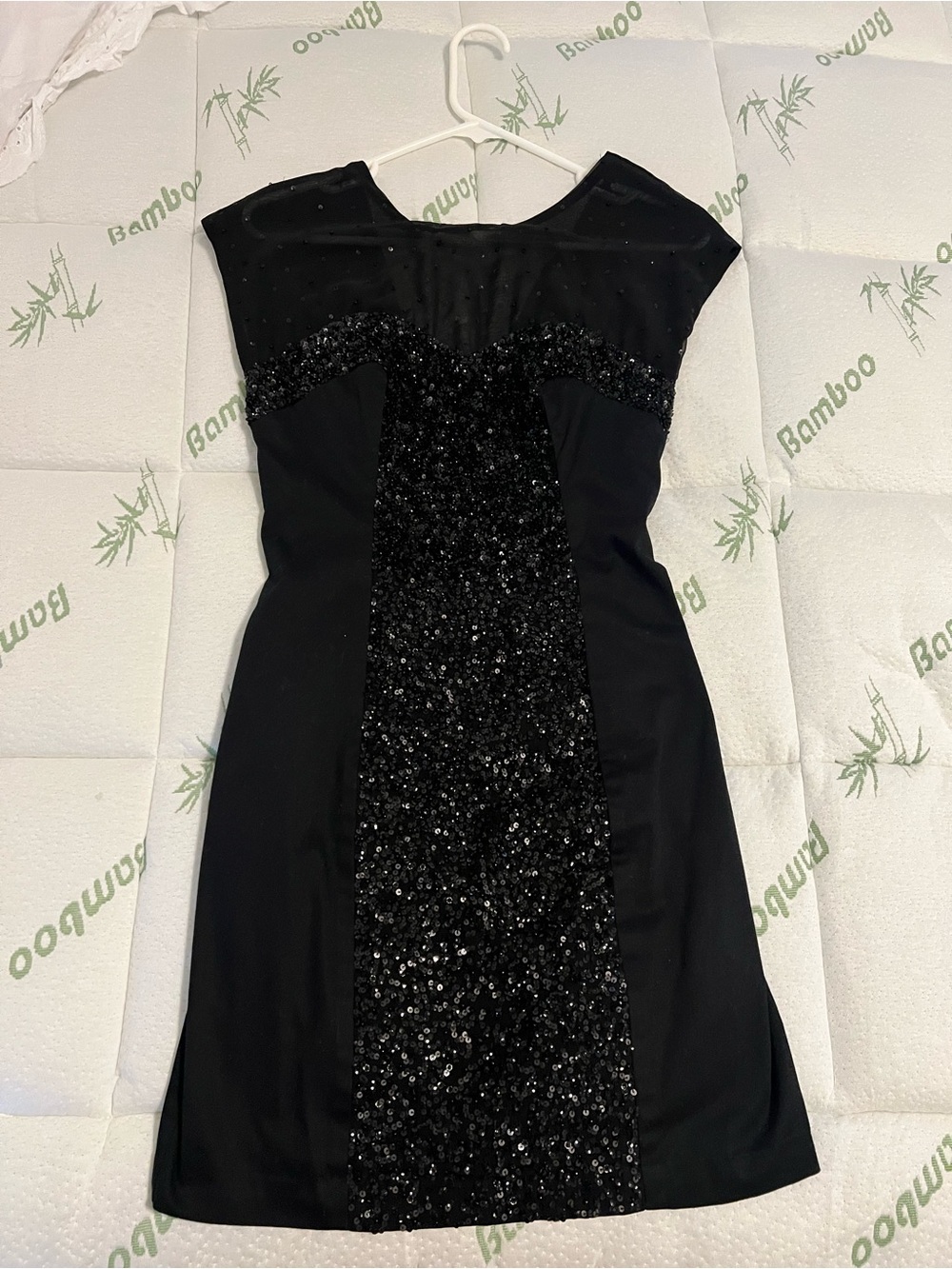 French Connection Black Sequin-Panel Mini Dress